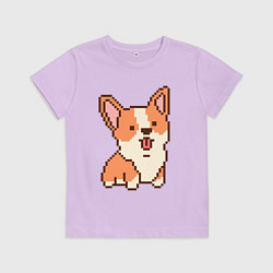 Футболка хлопковая детская Корги из пикселей, цвет: лаванда