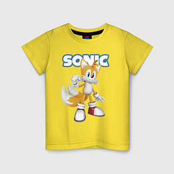 Футболка хлопковая детская Майлз Тейлз Прауэр Sonic Видеоигра, цвет: желтый