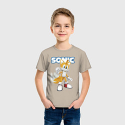 Футболка хлопковая детская Майлз Тейлз Прауэр Sonic Видеоигра, цвет: миндальный — фото 2