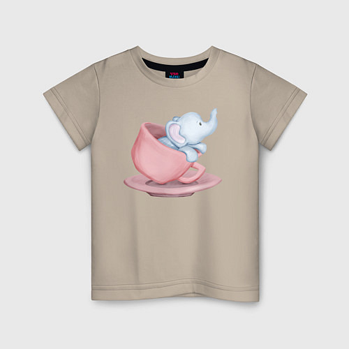 Детская футболка Милый Слонёнок Внутри Чашки / Миндальный – фото 1