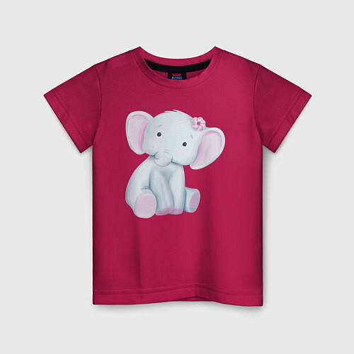 Детская футболка Милый Слонёнок Сидит С Цветком / Маджента – фото 1