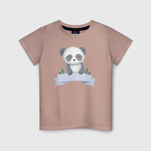 Детская футболка Милая Пандочка С Лентой / Пыльно-розовый – фото 1
