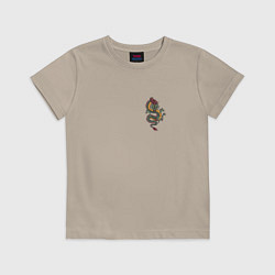 Футболка хлопковая детская Зелёный китайский дракон Lun, цвет: миндальный