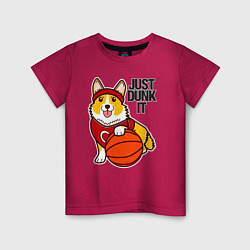 Футболка хлопковая детская JUST DUNK IT корги, цвет: маджента