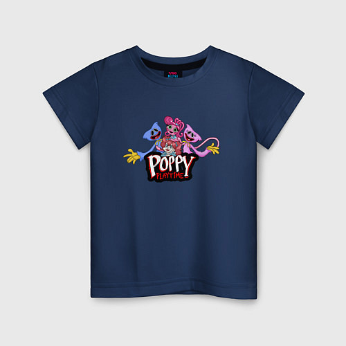 Детская футболка Poppy Playtime Mommy Long Legs, Huggy, Kissy, Popp / Тёмно-синий – фото 1