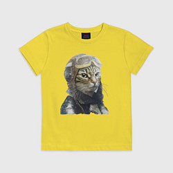Футболка хлопковая детская Кот - пилот The pilot Cat, цвет: желтый