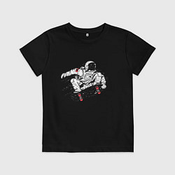 Футболка хлопковая детская Космонавт, катающийся на скейтборде An astronaut r, цвет: черный