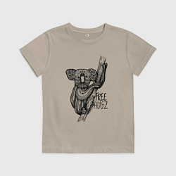 Футболка хлопковая детская Коала в стиле Мандала Mandala Koala Free Hugs, цвет: миндальный