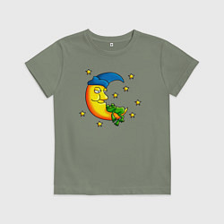 Футболка хлопковая детская Лягушка спит на луне, цвет: авокадо