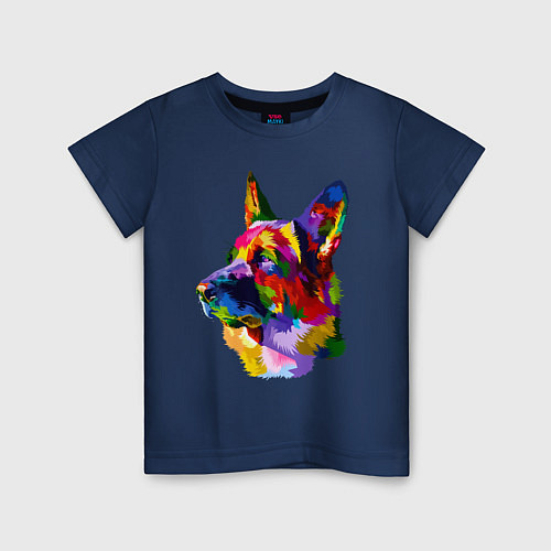 Детская футболка Немецкие овчарки красочная голова / Тёмно-синий – фото 1