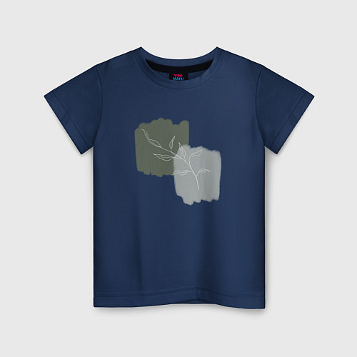 Детская футболка Ветка с листьями на сером фоне / Тёмно-синий – фото 1