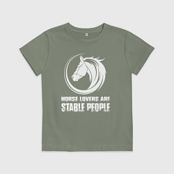 Футболка хлопковая детская Любители лошадей стойкие люди, цвет: авокадо