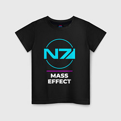 Футболка хлопковая детская Символ Mass Effect в неоновых цветах, цвет: черный