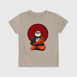 Футболка хлопковая детская Медитация панды Дзен, цвет: миндальный