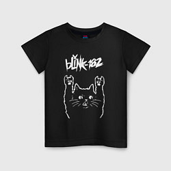 Футболка хлопковая детская Blink 182 Рок кот, цвет: черный