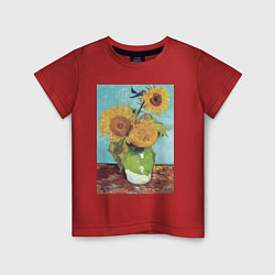 Футболка хлопковая детская Vase with Three Sunflowers Подсолнухи, цвет: красный