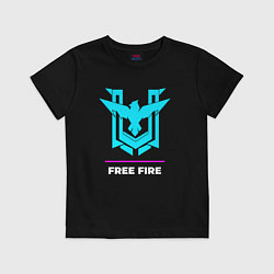 Футболка хлопковая детская Символ Free Fire в неоновых цветах, цвет: черный