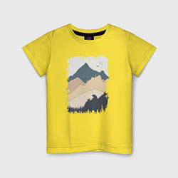 Футболка хлопковая детская Две медведя на скале, цвет: желтый