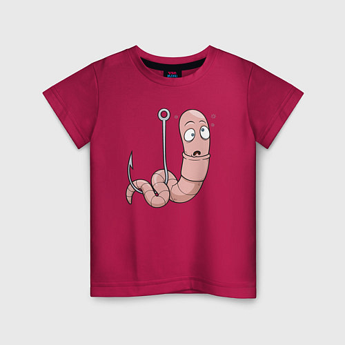 Детская футболка Червячок на крючке / Маджента – фото 1
