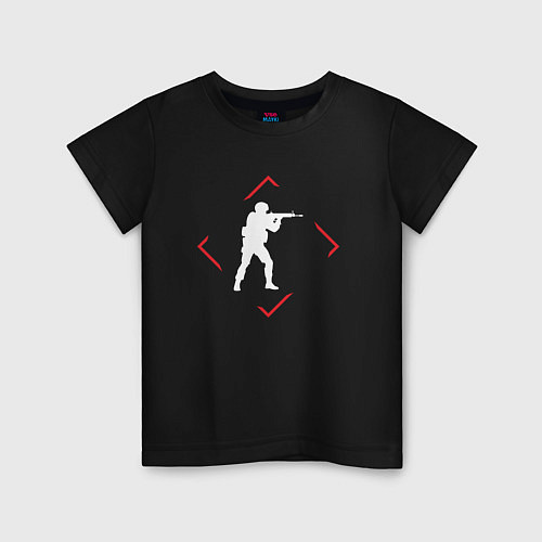 Детская футболка Символ Counter Strike в красном ромбе / Черный – фото 1