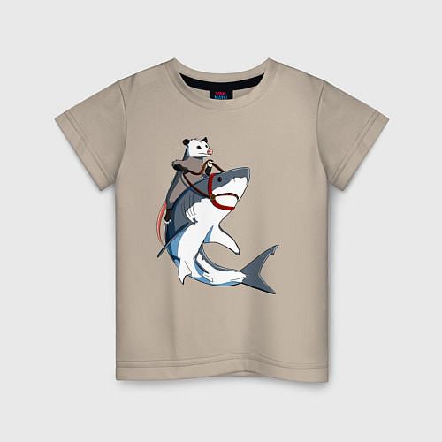 Детская футболка Опоссум верхом на акуле / Миндальный – фото 1