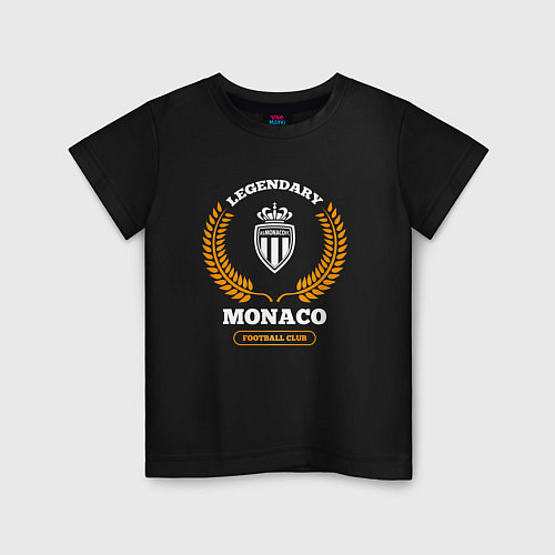 Детская футболка Лого Monaco и надпись Legendary Football Club / Черный – фото 1