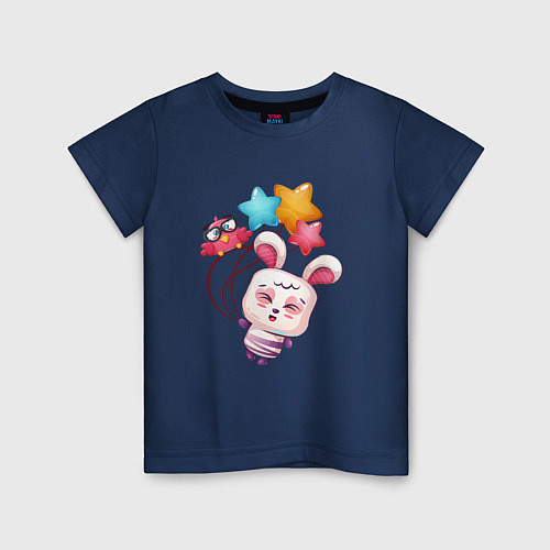 Детская футболка Радостный зайка с шариками / Тёмно-синий – фото 1