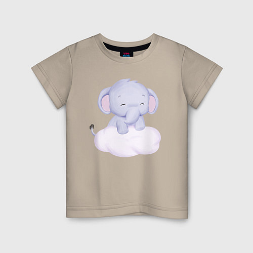 Детская футболка Милый Слонёнок Стоит На Облаке / Миндальный – фото 1