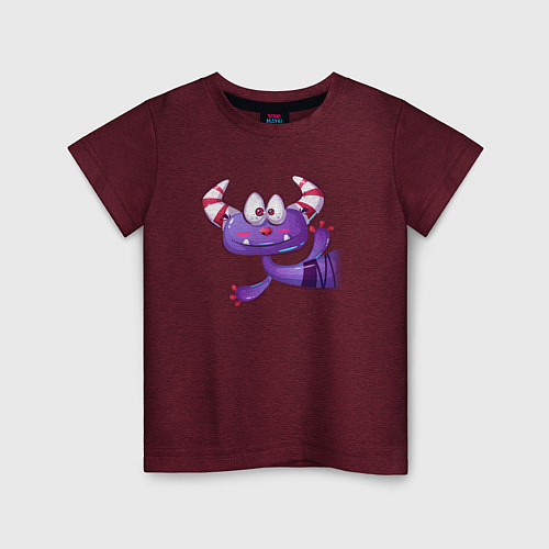 Детская футболка Маленький фиолетовый монстр с рожками / Меланж-бордовый – фото 1