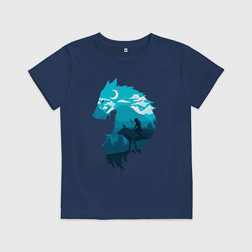Детская футболка Принцесса Мононоке волчий силуэт / Тёмно-синий – фото 1