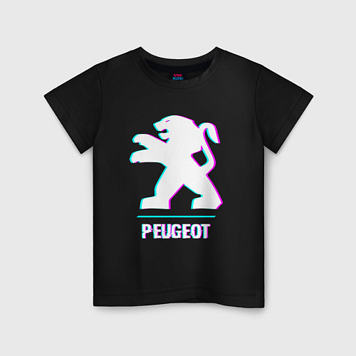 Детская футболка Значок Peugeot в стиле Glitch / Черный – фото 1
