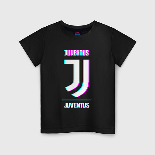 Детская футболка Juventus FC в стиле Glitch / Черный – фото 1