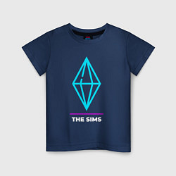 Футболка хлопковая детская Символ The Sims в неоновых цветах, цвет: тёмно-синий