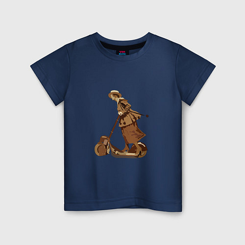 Детская футболка Девушка на электросамокате / Тёмно-синий – фото 1