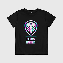 Футболка хлопковая детская Leeds United FC в стиле Glitch, цвет: черный