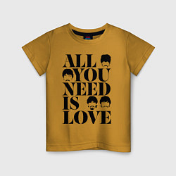 Футболка хлопковая детская ALL YOU NEED IS LOVE THE BEATLES, цвет: горчичный