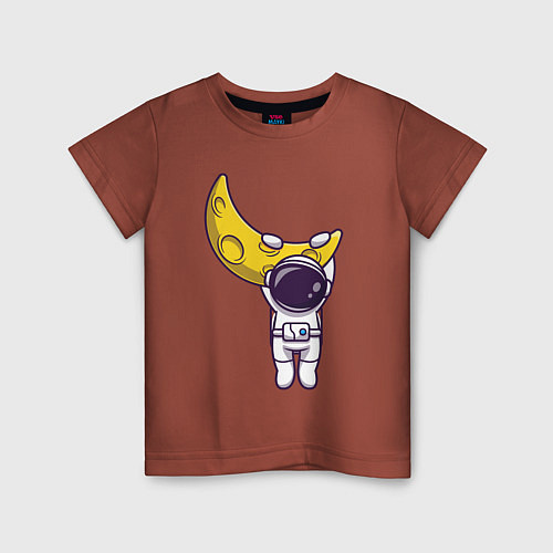 Детская футболка Космонавт висит на Луне / Кирпичный – фото 1