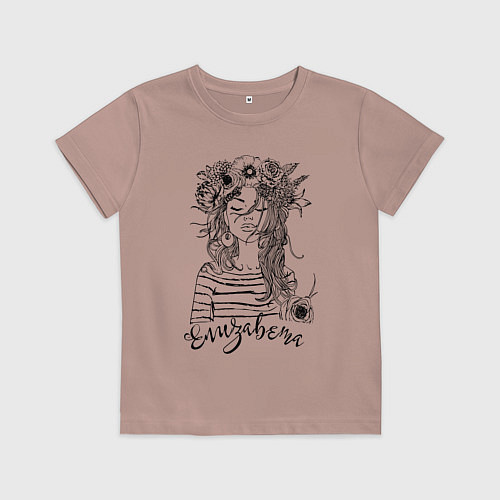Детская футболка Прекрасная Елизавета Венок из цветов / Пыльно-розовый – фото 1