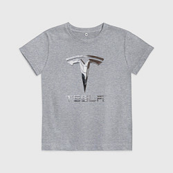 Футболка хлопковая детская Tesla Logo Тесла Логотип, цвет: меланж