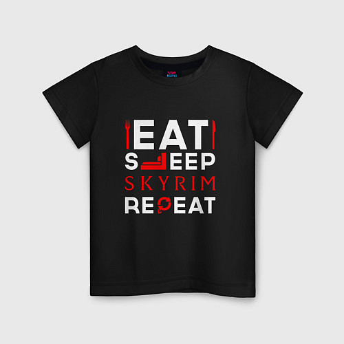 Детская футболка Надпись Eat Sleep Skyrim Repeat / Черный – фото 1