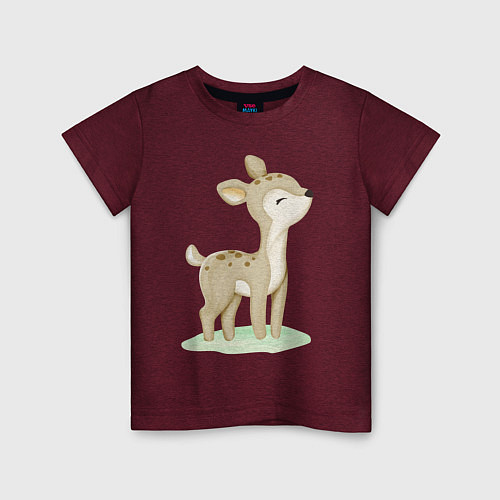 Детская футболка Милый Оленёнок На Лужайке / Меланж-бордовый – фото 1