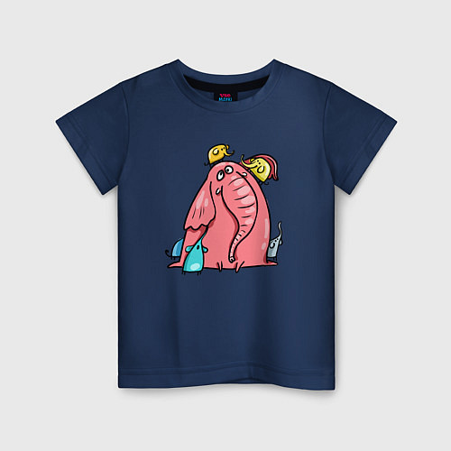 Детская футболка Розовая слоника со слонятами / Тёмно-синий – фото 1