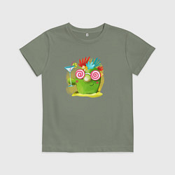 Футболка хлопковая детская Кактус с коктейлем, цвет: авокадо