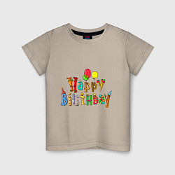 Футболка хлопковая детская Happy birthday greetings, цвет: миндальный