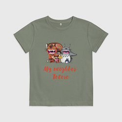 Футболка хлопковая детская Мой сосед Тоторо - персонажи, цвет: авокадо
