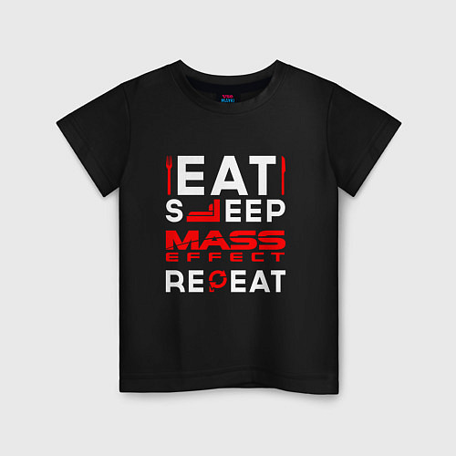 Детская футболка Надпись eat sleep Mass Effect repeat / Черный – фото 1