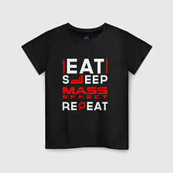 Футболка хлопковая детская Надпись eat sleep Mass Effect repeat, цвет: черный