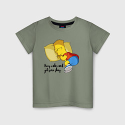 Футболка хлопковая детская Успокойся и немного поспи - Барт Симпсон, цвет: авокадо