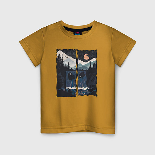 Детская футболка Оранжевая Луна и прыжки с водопада / Горчичный – фото 1