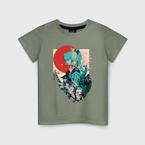 Детская футболка Аяка самурай - Геншин Импакт / Авокадо – фото 1